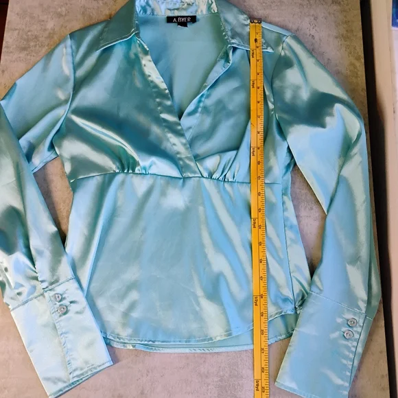 SOLD A Byer Y2K Satin Babydoll Top Women Medium Teal Blue Aquamarine Mermaidcore - Picture 9 of 11